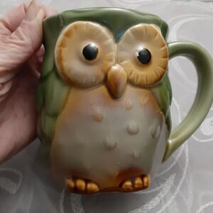 3/$15 OWL Mug w/Green Background Ceramic App 4" Tall